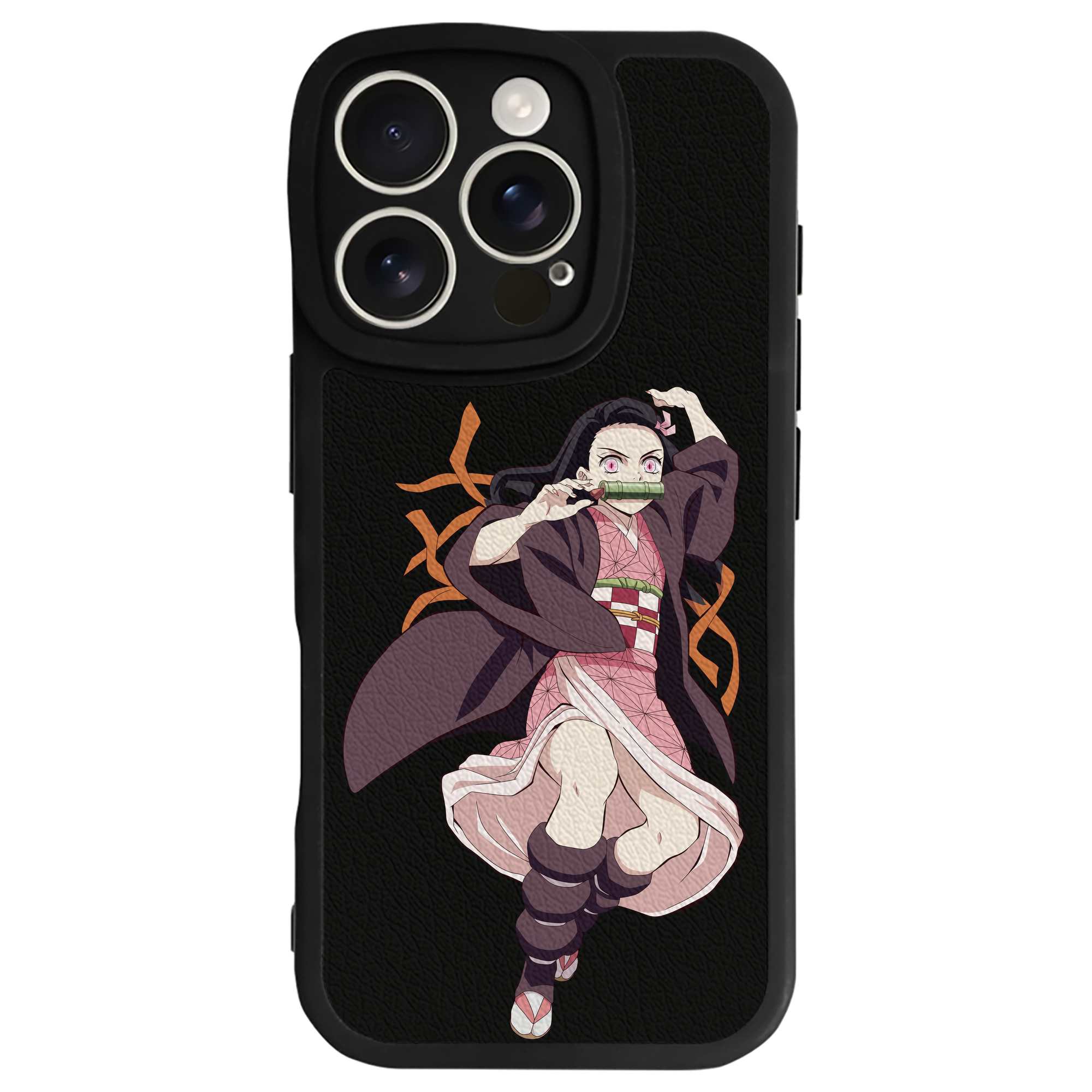 （画像用） 鬼滅の刃（きめつのやいば）竈門 禰󠄀豆子／かまど ねずこ Kamado Nezuko 【iPhone 16シリーズ対応】シリコンスマホケース（レザー調） 材質：シリコン